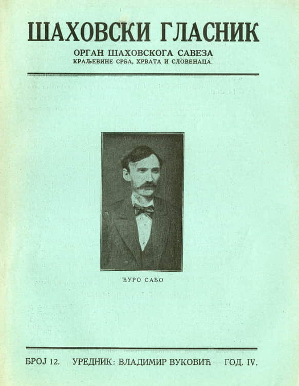 Gjuro Szabo na naslovnici "Šahovskog glasnika" 1929.
