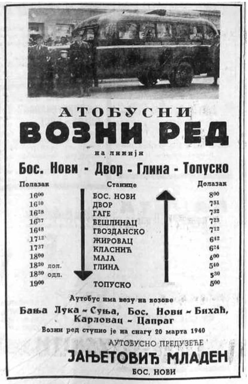 Autobusni vozni red od 20. ožujka 1940. godine