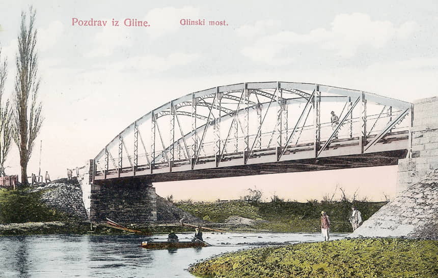 Glinski most na razglednici Tiskare Vase Jakšića, 1913.