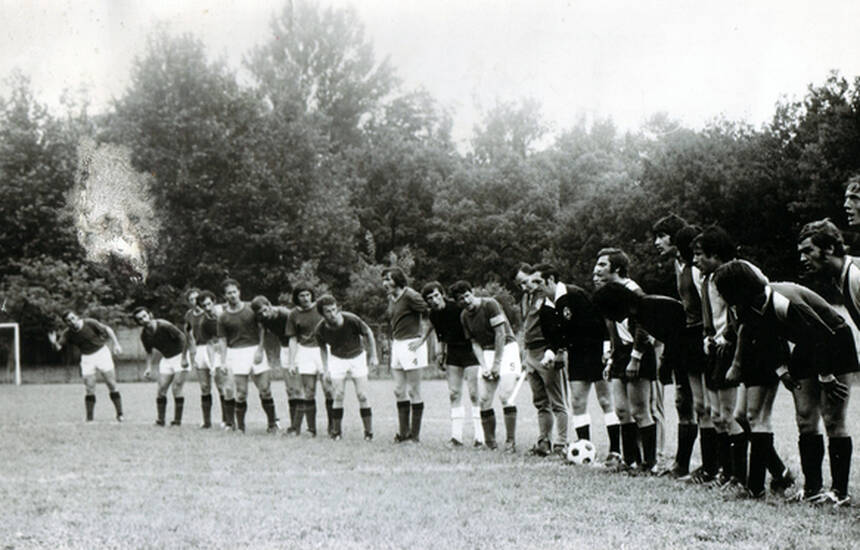Momčad Banije i golman Stanko Kosanović protiv Kemičara u Zagrebu, 24. lipnja 1973.