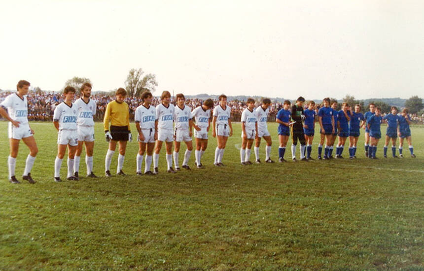Partizan i Dinamo u Glini 23. rujna 1982., s golmanima Rankom Stojićem i Tomislavom Ivkovićem