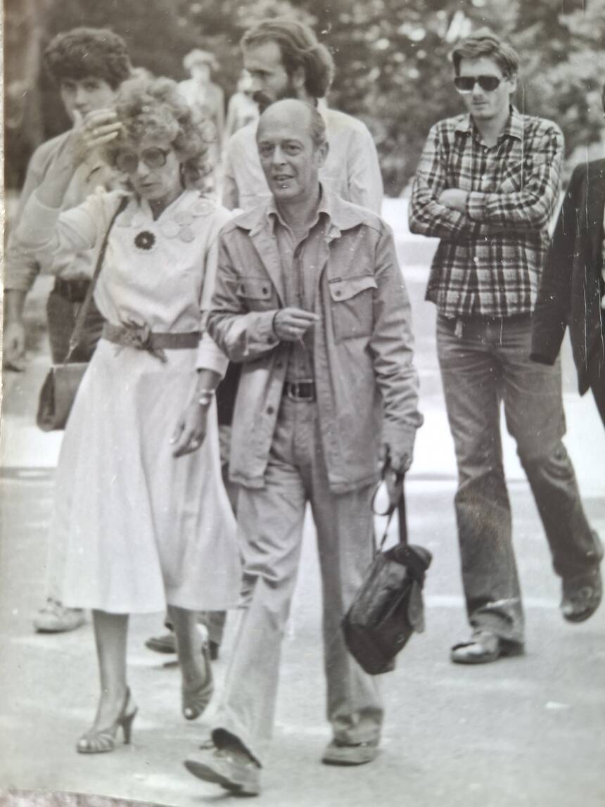 Са Иваном Лалићем Душном М. Кнежевићем на Козари 1980. 